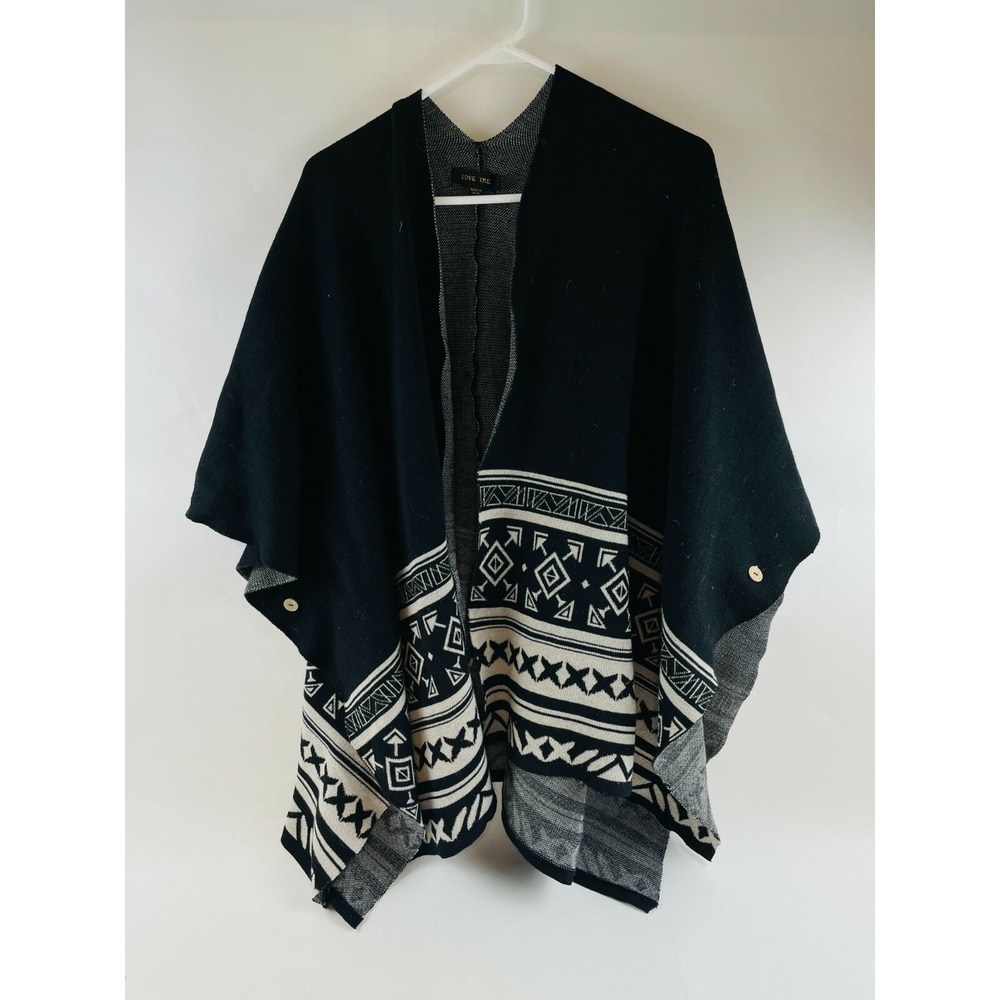 Love Tree Aztec Poncho Shawl Women's Size S/M Black Warm Winter Wrap Cape